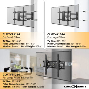 variations of pillar tv mount sizes and support